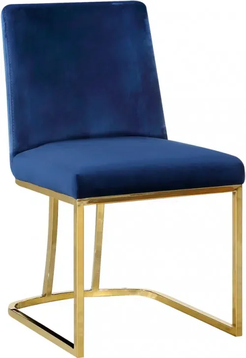 Blue Velvet Accent Curved Dining Chair Set of 2
