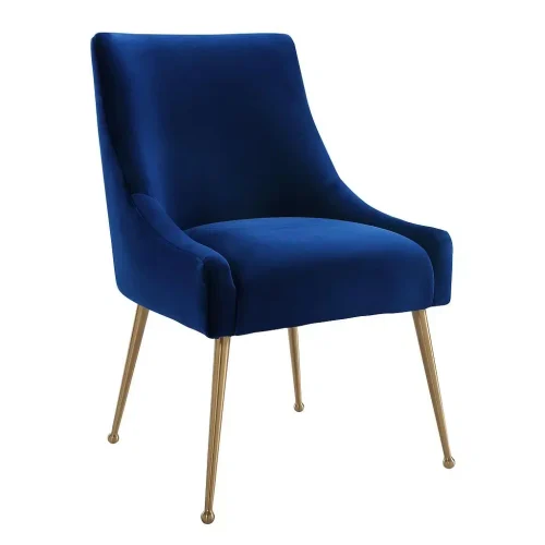Blue Velvet Accent Dining Chair Gold Back Handle & Legs
