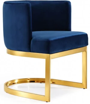Blue Velvet Barrel Shape Gold Base Dining Accent Chair