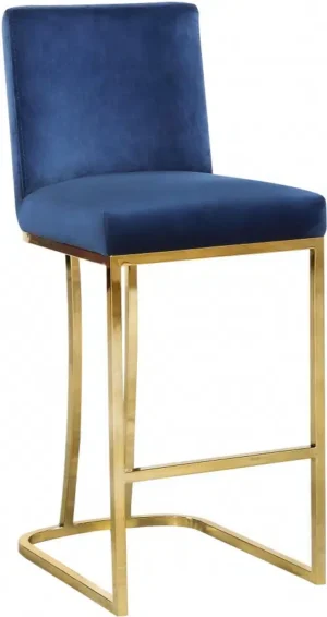Blue Velvet Curved Stool Gold Base