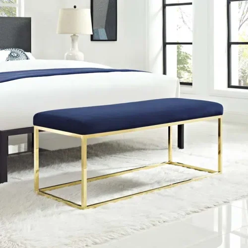 Blue Velvet & Gold Base Bench