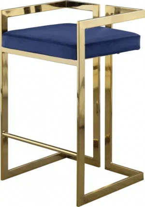 Blue Velvet Seat Counter Stool Gold Angular Body
