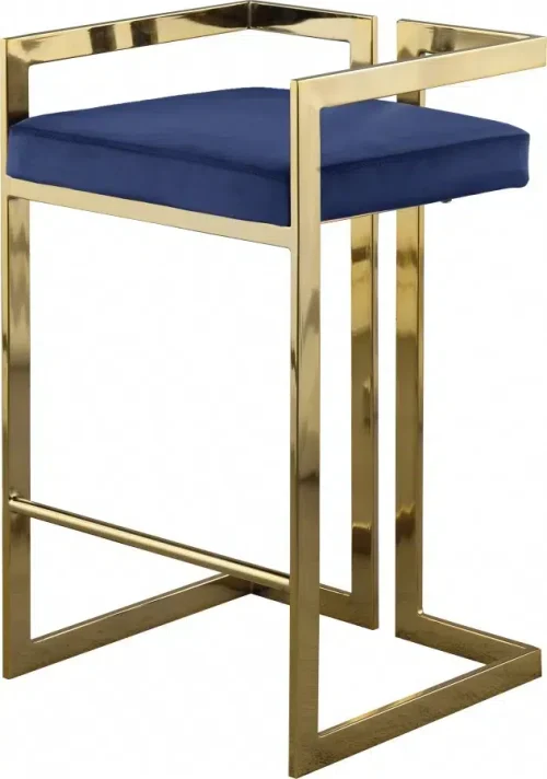Blue Velvet Seat Counter Stool Gold Angular Body