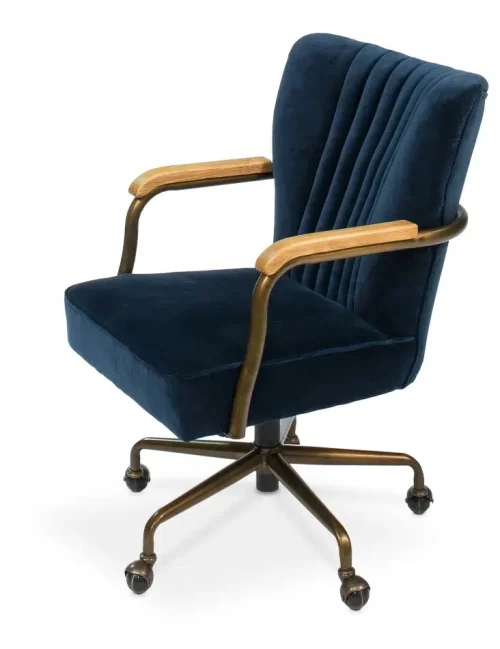 Blue Velvet Swivel Office Chair on Casters