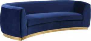 Blue Velvet Vertical Curved Sofa Gold Base
