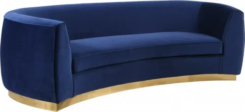 Blue Velvet Vertical Curved Sofa Gold Base
