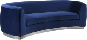 Blue Velvet Vertical Curved Sofa Silver Base
