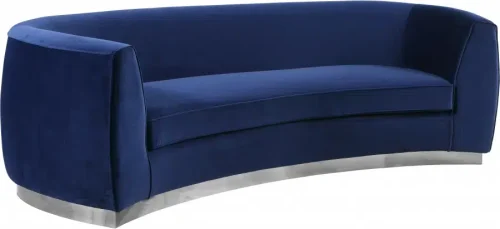 Blue Velvet Vertical Curved Sofa Silver Base