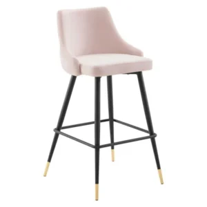 Blush Pink Back Button Tufted Velvet Black Leg Counter or Bar Stool