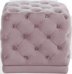 Blush Pink Square Velvet Tufted Ottoman Footstool