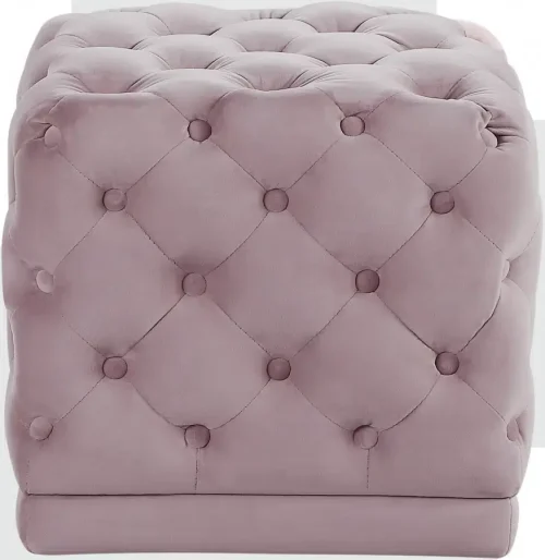 Blush Pink Square Velvet Tufted Ottoman Footstool