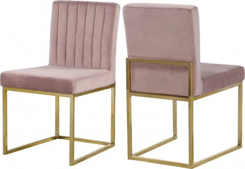Blush Pink Velvet Accent Armless Dining Chair Channel Tufting Set of 2