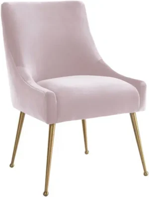 Blush Pink Velvet Accent Dining Chair Gold Back Handle & Legs