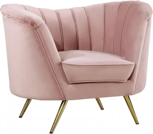 Blush Pink Velvet Channel Tufted Chair Gold Legs