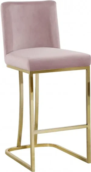 Blush Pink Velvet Curved Stool Gold Base