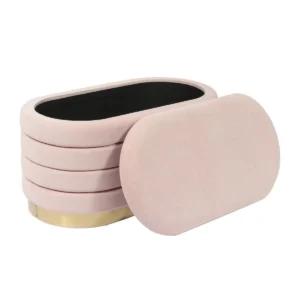 Blush Pink Velvet Ribbed Channel Tufted Ottoman Bench