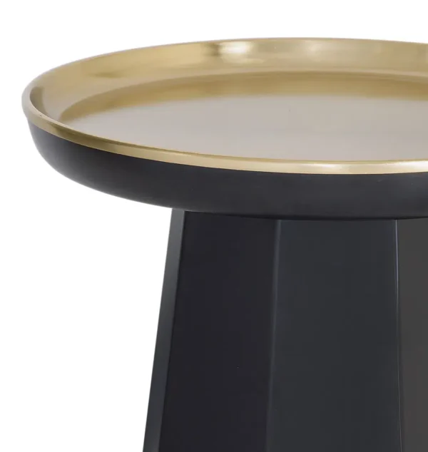 Black Hexagon Tapered Base Gold Tray Style Top Accent Side Table