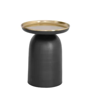 Black Round Base Gold Tray Style Top Accent Side Table
