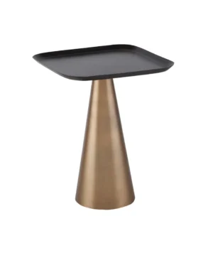 Brass Cone Base Black Rectangular Tray Top Accent Side Table