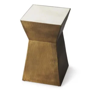 Bronze Rustic Geometric Base White Marble Top Accent Table