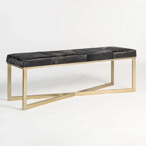 Brown Ebony Hide Leather Gold Base Bench