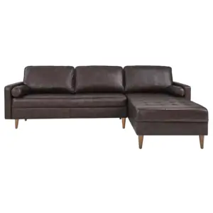 Brown Leather Tufted Sectional Sofa