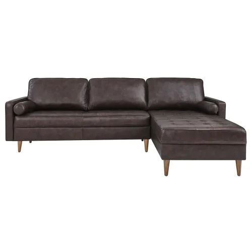Brown Leather Tufted Sectional Sofa