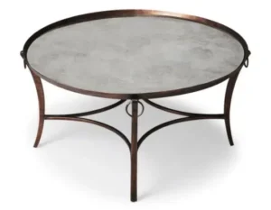 Copper Finish Round Coffee Table Smoked Mirror Top