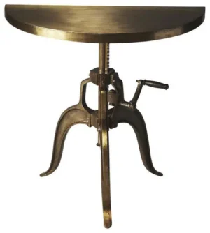 Industrial Antiqued Bronze Adjustable Hand Crank Hall Console Table