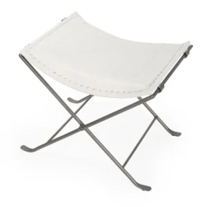 White Stitched Leather & Silver Iron Stool Footstool