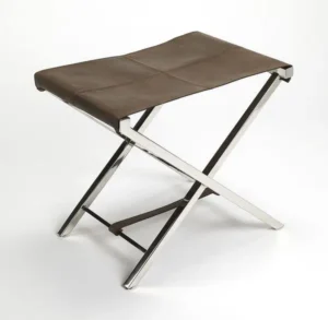 Chocolate Brown Leather & Stainless Steel X Frame Stool Footstool