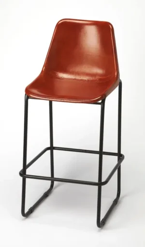 Cognac Brown Leather & Iron Pipe Bar Stool