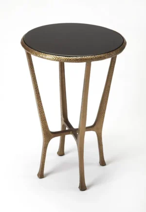 Black Stone Top Hammered Gold Base Accent Table