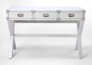 White Wood X Frame Desk with Silver Hardware