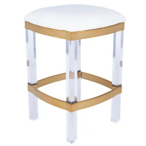 White Leather Gold Metal & Acrylic Leg Backless Counter Bar Stool