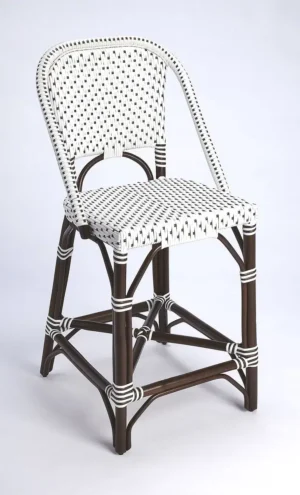 Dark Brown & White Patterned Chocolate Rattan Counter Stool