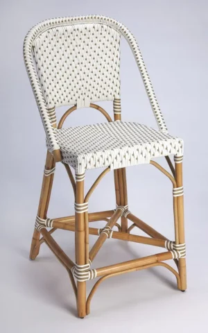 Beige & White Patterned Rattan Counter Stool
