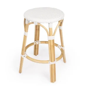 White Woven Rattan Backless Counter Stool