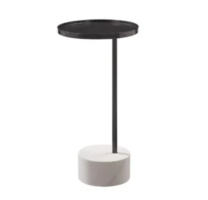 Dark Bronze Round Metal Top White Marble Base Martini Accent Side Table
