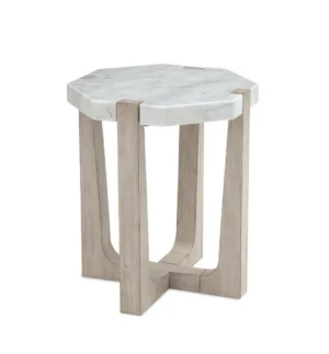 White Marble Top Sun Bleached Wood Base Accent Side Table