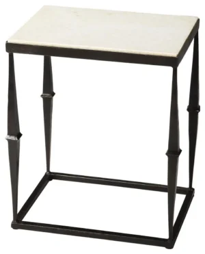 Black Metal Base & White Marble Side Accent Table
