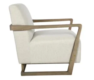 Contemporary Light Wood & Pearl White Cushion Accent Chair