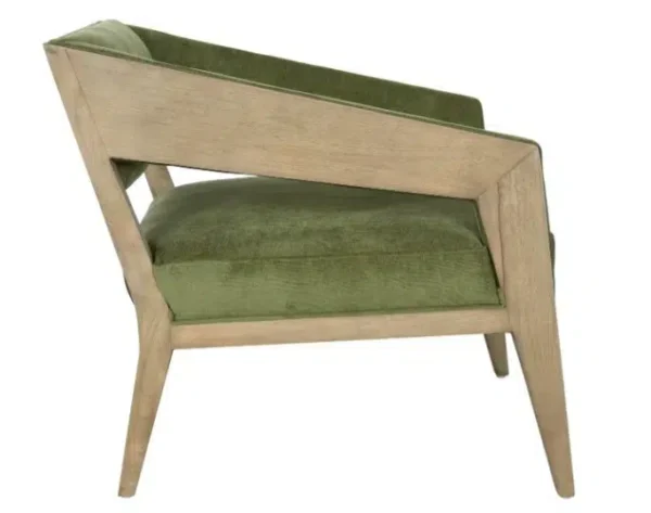 Green Velvety Fabric Eclectic Angled Accent Chair