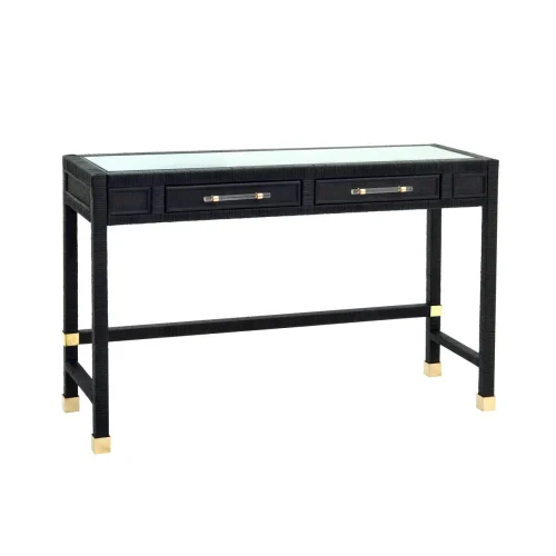 Charcoal Wood and Woven Rattan Desk