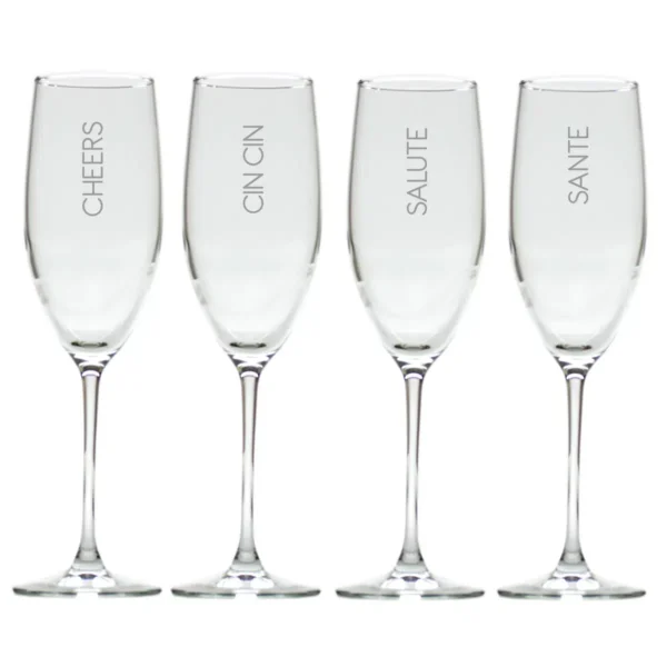 Cheers Champagne Flutes Glasses Set of 4