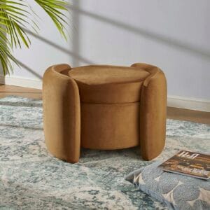 Cognac Velvet Storage Footstool Ottoman