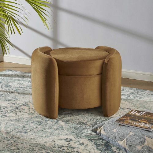 Cognac Velvet Storage Footstool Ottoman
