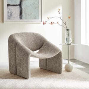 Contemporary Unique Curve Textured Khaki Chenile Accent Chair