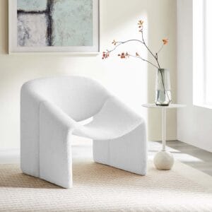 Contemporary Unique Curve Textured White Chenile Accent Chair