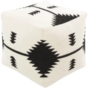 Cotton Hand Woven Black & White Southwestern Style Print Square Pouf